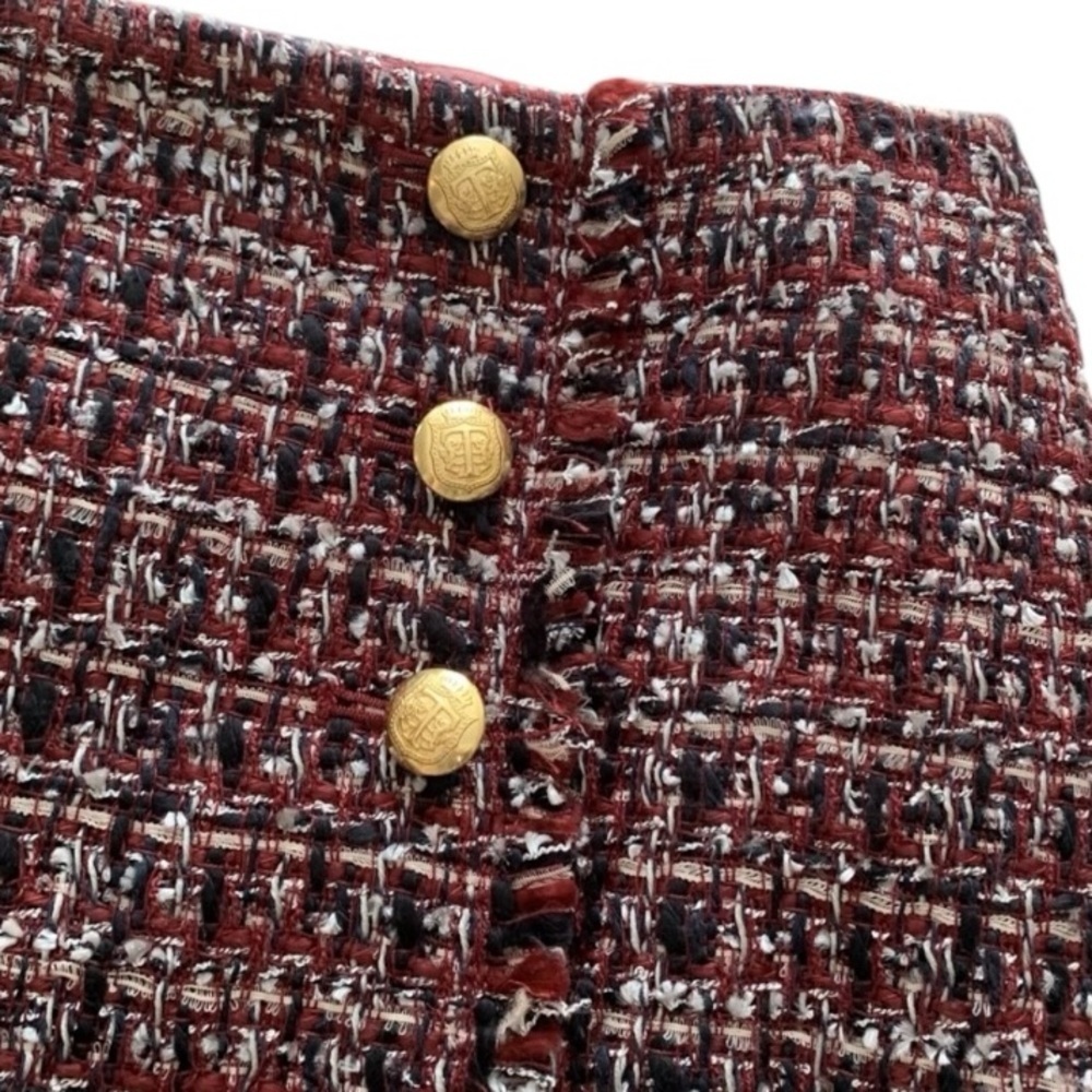 Talbots Burgundy Navy Gray Tweed Faux Wrap Skirt Size 4 Career Wear - Picture 5 of 10